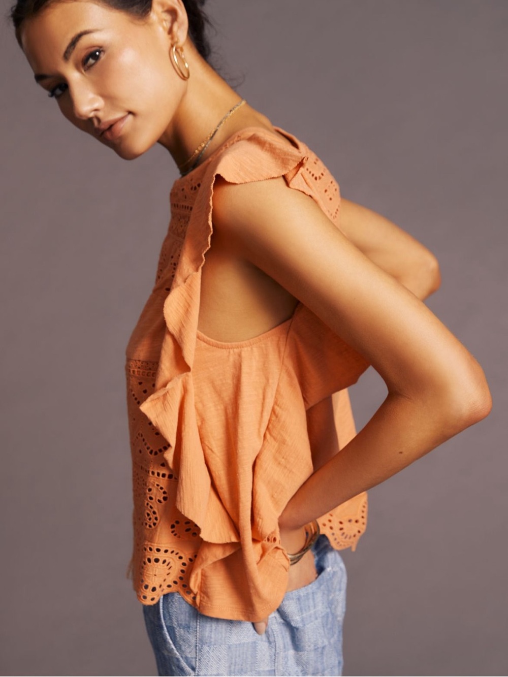 By Anthropologie Sustainable Cotton Lace Tank CORAL EYELET Sz S NWT